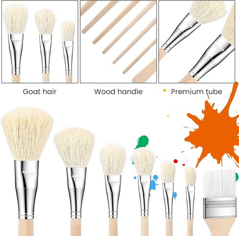 7 Pieces Mop Brush for Acrylic Painting Versatile Blending Brush Glaze Brushes for Pottery Mop Paint Brush with Wooden Handle for Acrylic Watercolor Oil Painting Art Goat Hair Paint Brushes Set in Saudi Arabia