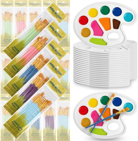 220 Pack Painting Brush Palette Set, 20 Packs of 200 Brushes and 20 Pack Palettes,Nylon Brush Head, Suitable for Oil Watercolor, etc., Perfect Art Painting Set in Saudi Arabia