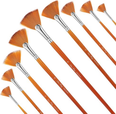9 Pcs Fan Brush for Painting,Artist Fans Brushes Nylon Hair Long Wood Handle Painting Brush, Artist Fan Paint Brushes Set Professional Soft Anti-Shedding Fans Brushs for Oil Watercolor Gouache in Saudi Arabia