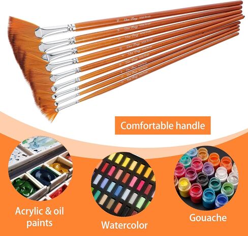 9 Pcs Fan Brush for Painting,Artist Fans Brushes Nylon Hair Long Wood Handle Painting Brush, Artist Fan Paint Brushes Set Professional Soft Anti-Shedding Fans Brushs for Oil Watercolor Gouache in Saudi Arabia