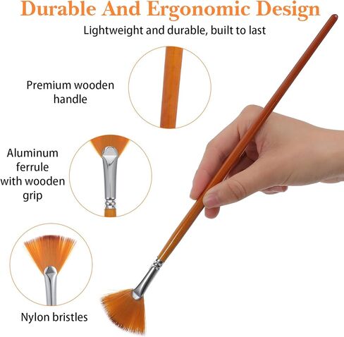 9 Pcs Fan Brush for Painting,Artist Fans Brushes Nylon Hair Long Wood Handle Painting Brush, Artist Fan Paint Brushes Set Professional Soft Anti-Shedding Fans Brushs for Oil Watercolor Gouache in Saudi Arabia