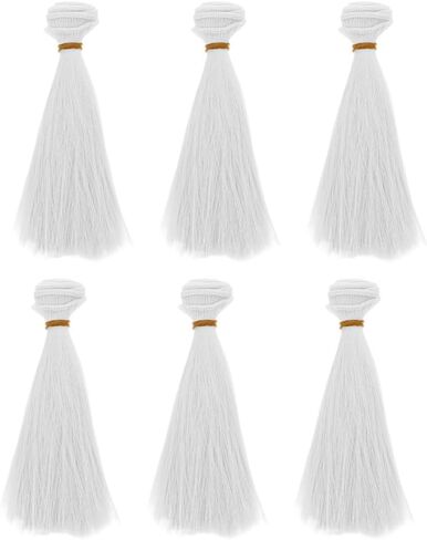 NUOBESTY 6pcs Doll Hair Wig, White Straight Fake Hair Extensions for DIY Doll Making Accessories Rerooting Crafting Party Wig Supplies in Saudi Arabia