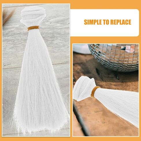 NUOBESTY 6pcs Doll Hair Wig, White Straight Fake Hair Extensions for DIY Doll Making Accessories Rerooting Crafting Party Wig Supplies in Saudi Arabia