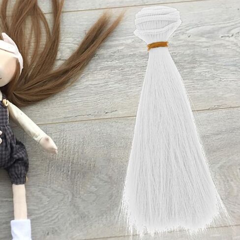 NUOBESTY 6pcs Doll Hair Wig, White Straight Fake Hair Extensions for DIY Doll Making Accessories Rerooting Crafting Party Wig Supplies in Saudi Arabia