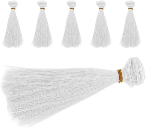 NUOBESTY 6pcs Doll Hair Wig, White Straight Fake Hair Extensions for DIY Doll Making Accessories Rerooting Crafting Party Wig Supplies in Saudi Arabia