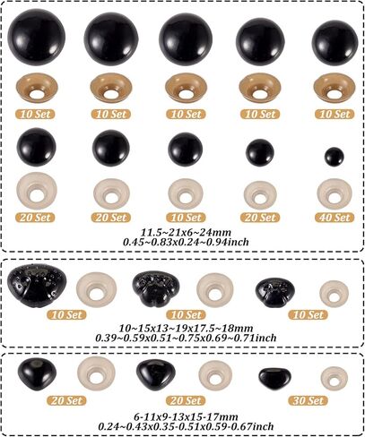 Beadthoven 260Pcs 16 Styles Resin Safety Eyes and Noses Black Stuffed Animal Eyes Kawaii Eyes and Noses Craft Dolls Eyes for Teddy Bear Amigurumi Craft Puppet Crochet Plush Animal Making in Saudi Arabia