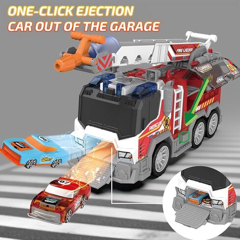 Toddler Fire Truck Toy with Water Spray | Firetruck Toy for Kids | Light & Sound Effects | Adjustable Angle & Length | Firefighter Toys | Holiday and Birthday Gifts for Boys & Girls in Saudi Arabia