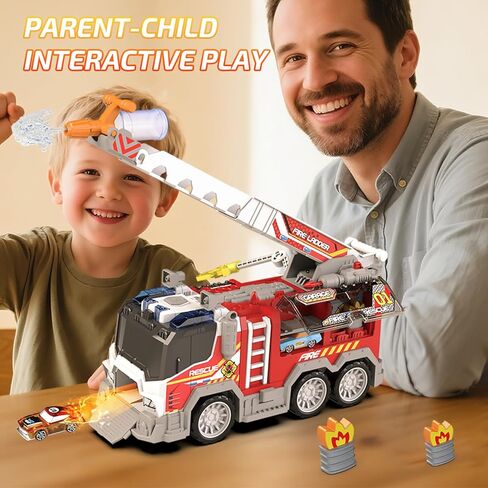 Toddler Fire Truck Toy with Water Spray | Firetruck Toy for Kids | Light & Sound Effects | Adjustable Angle & Length | Firefighter Toys | Holiday and Birthday Gifts for Boys & Girls in Saudi Arabia