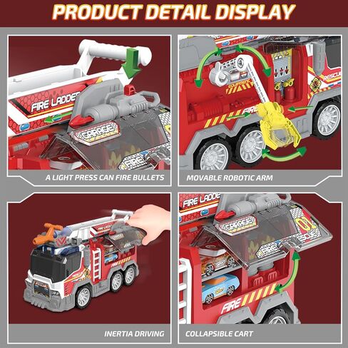 Toddler Fire Truck Toy with Water Spray | Firetruck Toy for Kids | Light & Sound Effects | Adjustable Angle & Length | Firefighter Toys | Holiday and Birthday Gifts for Boys & Girls in Saudi Arabia