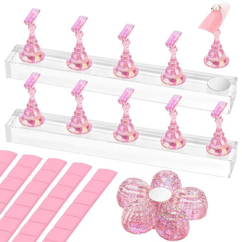 Nail Stand Acrylic Nail Art Display Stand Magnetic Nail Tips Practice Holder 54 Pcs Reusable Adhesive Putty for DIY Painting Nails Stand kit (Black) in Saudi Arabia