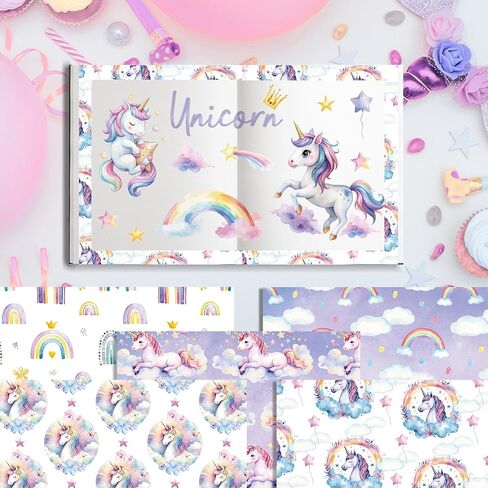 24 PCS Unicorn Scrapbook Paper Pad, Hot Air Balloon Rainbow Pattern Double Sided Decorative Paper for DIY Handmade Art Card Making, Scrapbook Album Decoration, Party Decor Supplies in Saudi Arabia
