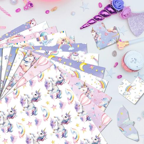 24 PCS Unicorn Scrapbook Paper Pad, Hot Air Balloon Rainbow Pattern Double Sided Decorative Paper for DIY Handmade Art Card Making, Scrapbook Album Decoration, Party Decor Supplies in Saudi Arabia