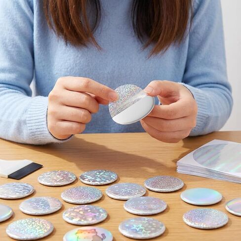 180 Pcs Badge Protective Film 70 mm/2.76 in, 9 Styles Button Maker Supplies Holographic Glitter Film for 2.25 In/58 mm Button Maker, Round Badge Buttons Making Parts for DIY Pinback Buttons Crafts in Kuwait