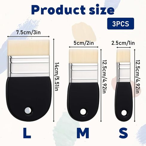 3 Pack Wide Paint Brushes for Acrylic Painting, Flat Paddle Paint Brush Set, Nylon Painting Brushes for Acrylic, Oil, Varnishes, Watercolor, Painter, Artist(1/2/3 Inch) in Saudi Arabia