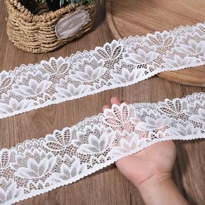 5 Yards Black Lace Trim, Elastic Vintage Lace Fabric Applique Ribbon Floral Stretchy Embroidered Sewing Edge for Wedding Dress, Bridal Decorations, Sewing Crafts DIY Projects (4 Inches Wide) in Saudi Arabia