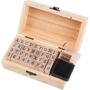 36pcs Wooden Rubber Alphabet Stamps, Mini Cute Letter Stamps with Wooden Storage Box & Ink Pad, Alphabet Stamp Set for DIY Craft Scrapbooking Painting Card Making in Saudi Arabia