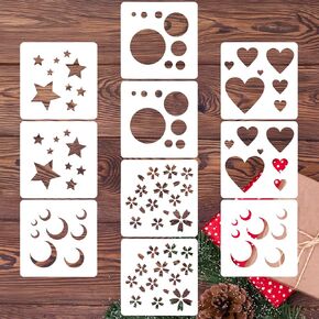 10 Pcs Star Stencils for Painting, PVC Plastic Reusable Moon Star Templates Pattern Painting for Wall Wood Fabric Canvas DIY Craft Home Decor Art Projects (3.93x3.93Inch) in Saudi Arabia
