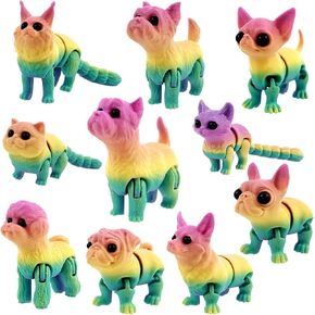 10 Pcs 3D Printed Fidget Cats and Dogs Toy Set, Small 3D Prints Movable Articulated Animal Models for Executive Home Office, Mini Stress Relief 3-d Printer Animals Toys Decor for Adults Kids (CH1) in Kuwait