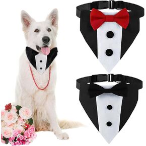 2 Pack Dog Tuxedo Suit Adjustable Dogs Bow Tie Wedding Dog Collar Bandana for Small Medium Dogs Pets Engagement Birthday Attire, 2 Colors (Color Style 1) in Kuwait