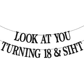 Happy 18th Birthday Banner, Officially 18, Bruh I'm 18, Happy 18th Birthday Party Decorations Hanging Backdrop Gifts Black Glitter in Saudi Arabia