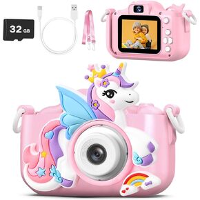 Kids Camera Toys for 3-8 Year Old Boys & Girls, 1080P HD Digital Video Toddler Camera with 32GB SD Card & Selfie Mode, Shockproof Cover Christmas Birthday Gifts for Age 3 4 5 6 7 8, Pink in Saudi Arabia