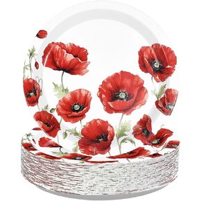 50Pcs Poppy Floral Paper Plates 9 Inch Heavy Duty Spring Poppies Disposable Dessert Plates Watercolor Red Flowers Party Decorations for Seasonal Bridal Shower Tea Garden Party Supplies ﻿ in Saudi Arabia