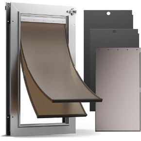 باب كلاب من الألومنيوم بالكامل مزود بغطاءين مغناطيسيين وغطاء بديل واحد، باب كبير للكلاب شديد التحمل للأبواب الخارجية، باب للكلاب مع لوحتين للإغلاق، أقفال ألمنيوم مزدوجة، للحيوانات الأليفة التي يصل وزنها إلى 110 رطل in Kuwait