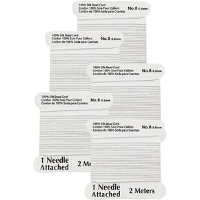 LeGold 5 Pieces Silk Beading Cord Thread and Needle Size No 8 White Color 0.80mm in Kuwait