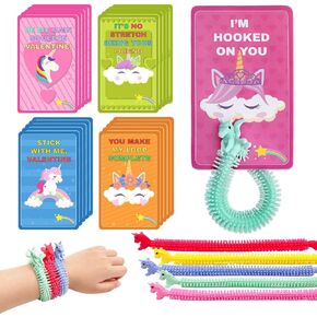 Valentines Day Cards for Kids School, 25 Pcs Stretchy String Unicorn Toys, Stress Relief Fidget Toys for Kids Party Favors, Valentines Classroom Prizes Treasure Box Gifts Must Haves in Saudi Arabia