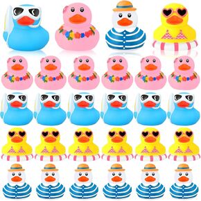 Honoson 24 Pcs Summer Beach Rubber Duckies Bulk Mini Rubber Duck Bath Toys Float Bathtub Ducky Cute Squeaky Ducky for Classroom Carnival Summer Birthday Baby Shower Party Favor (8 Colors) in Kuwait