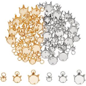 UNICRAFTALE About 60Pcs 6 Style 304 Stainless Steel Charms Rhinestone Claw Settings Flat Round Empty Claw Set Prong Setting for Rhinestone Pendant Blanks Resin Jewelry Making in Saudi Arabia