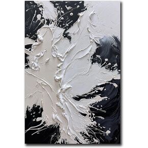 Boiee Art,24x36Inch 100% Hand Painted Minimalist Artwork Abstract Black White Oil Paintings Modern Wall Art in Kuwait