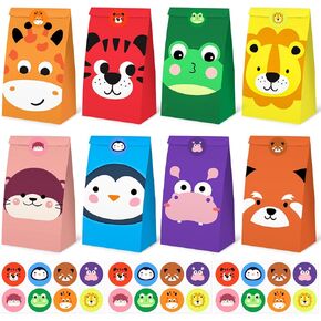 JOHOUSE 24 Pack Animal Party Favor Bags with Stickers, 4.7"x 3.1"x 8.7" Paper Goodie Treat Bags for Kids Birthdays, Bulk Gift Packaging Supplies, Candy Snack Party Decorations in Saudi Arabia