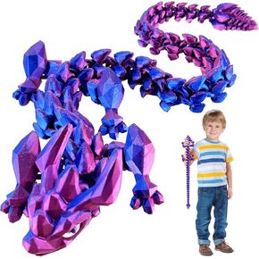 30in Large 3D Printed Glow in The Dark Articulated Dragons Toy with Eyes, Stress Relief 3D Printed Toys for Anxiety & ADHD,Unique Mystery Crystal Fidget Animal（Colorful Luminous Rainbow） in Kuwait