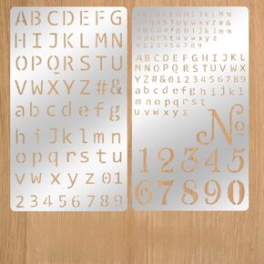 Metal Stencils for Wood Burning, 2 Pcs Stencils for Engraving Pen & Wood Burning, 4x7 Inch Reusable Alphabet Number Font Templates for Metal Leather Glass DIY Crafts in Kuwait