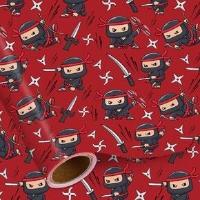 لفة ورق تغليف Pineraap Ninja، 17 بوصة × 16.4 قدم - لفة صغيرة - تصميمات كرتونية نينجا حمراء وسوداء تحت عنوان تغليف الهدايا لعشاق الكاراتيه والفنانين القتاليين وحفلات أعياد ميلاد محبي الرسوم المتحركة in Kuwait