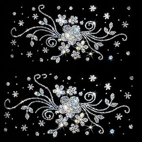 3pcs Floral Rhinestone Iron-On Patch – Elegant Flower & Vine Heat Transfer Applique for DIY Crafts, Clothing, Bags, Accessories – 9.05x4.13 Inch Silver Crystal Bling Design in Saudi Arabia