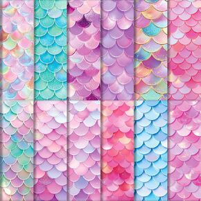 24 Sheet Mermaid Themed Scrapbook Paper, 6"×6" Ocean Patterns Craft Papers, Single-Sided Scales Paper Pad for Card Making Journaling Planner Origami Scrapbook in Kuwait