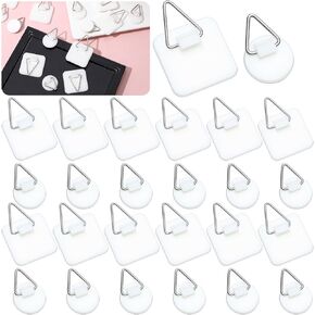 26 Pack Adhesive Picture Frame Hangers Picture Hanging Hooks Without Nails Invisible Plastic Sticky Wall Plate Hangers for Photo Foamboard Plate Wall Art Decor(Round/Square) in Kuwait