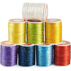 4 Rolls Nylon Rattail Satin Cord 2mm Braided Nylon Beading String Silk Satin Cord for Friendship Bracelet Chinese Knot Lanyard Jewelry Making (Golden) in Kuwait
