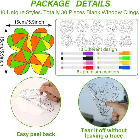 Qyeahkj 30 Pack St.Patricks Day Suncatchers Crafts Window Stained Glass Arts Crafts Kit DIY Shamrock Lucky Clover Coloring Window Clings Classroom Crafts, Creative Art Projects, Party Favors in Saudi Arabia
