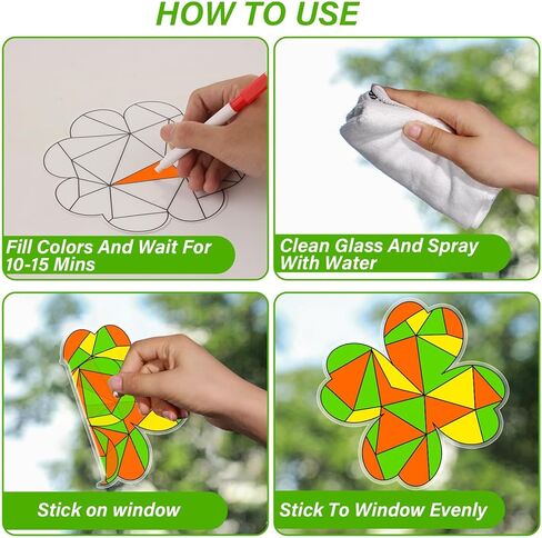 Qyeahkj 30 Pack St.Patricks Day Suncatchers Crafts Window Stained Glass Arts Crafts Kit DIY Shamrock Lucky Clover Coloring Window Clings Classroom Crafts, Creative Art Projects, Party Favors in Saudi Arabia