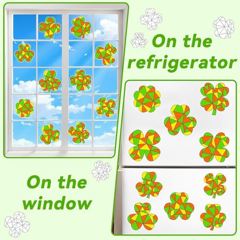 Qyeahkj 30 Pack St.Patricks Day Suncatchers Crafts Window Stained Glass Arts Crafts Kit DIY Shamrock Lucky Clover Coloring Window Clings Classroom Crafts, Creative Art Projects, Party Favors in Saudi Arabia