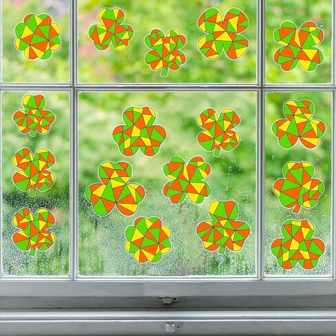 Qyeahkj 30 Pack St.Patricks Day Suncatchers Crafts Window Stained Glass Arts Crafts Kit DIY Shamrock Lucky Clover Coloring Window Clings Classroom Crafts, Creative Art Projects, Party Favors in Saudi Arabia