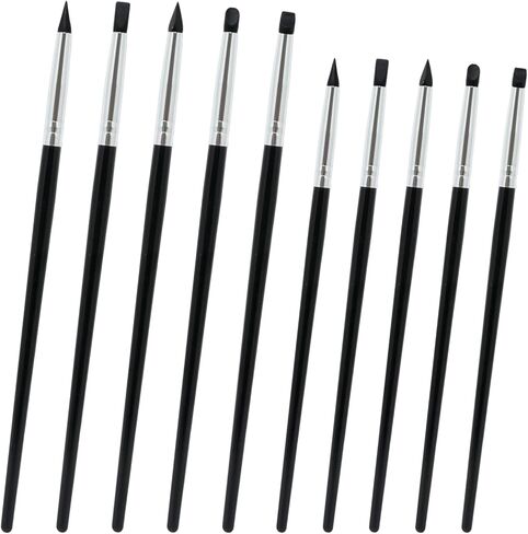 10PCS Silicone Paint Brushes Artwork Shaping Pen Flexible Clay Thick and Thin Tip for Carving Professional Sculpting Tools Mirror Powder Application Black in Saudi Arabia