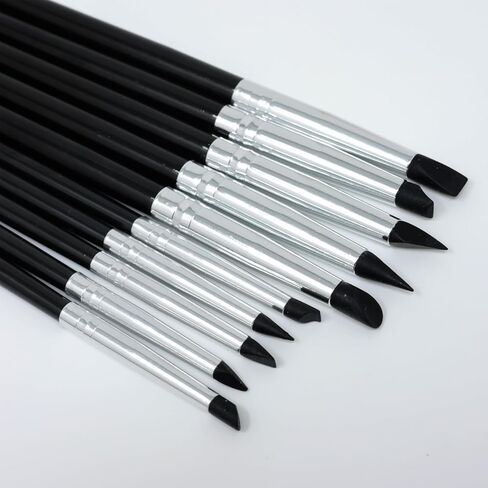 10PCS Silicone Paint Brushes Artwork Shaping Pen Flexible Clay Thick and Thin Tip for Carving Professional Sculpting Tools Mirror Powder Application Black in Saudi Arabia