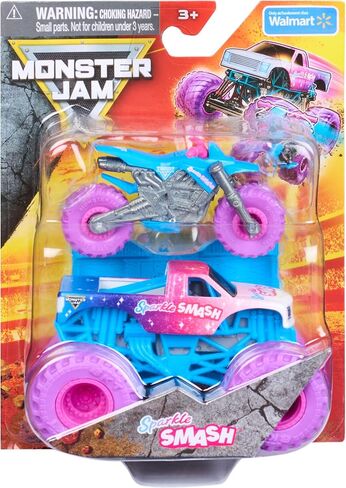 Monster Jam, Official Sparkle Smash Monster Truck and Dirt Bike 2-Pack with Accessory, 1:64 Scale, Kids Toys for Boy and Girls Ages 3 and up in Saudi Arabia