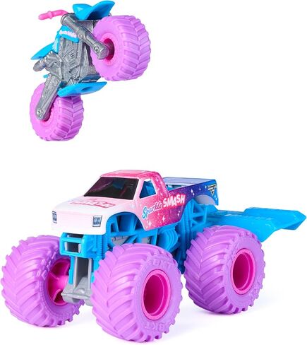 Monster Jam, Official Sparkle Smash Monster Truck and Dirt Bike 2-Pack with Accessory, 1:64 Scale, Kids Toys for Boy and Girls Ages 3 and up in Saudi Arabia