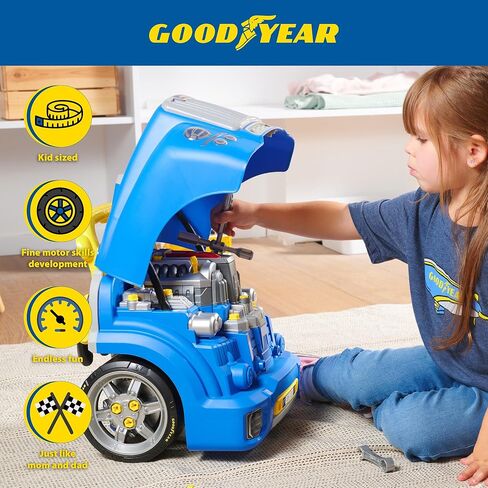 مجموعة محرك لعبة Good Year Pretend Play Take Apart للأطفال - 48 قطعة ألعاب ميكانيكية لشاحنة السيارة لعبة محرك ممتعة للأطفال بعمر 3 سنوات فما فوق من Red Toolbox in Kuwait