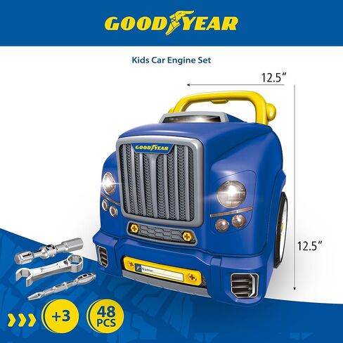 مجموعة محرك لعبة Good Year Pretend Play Take Apart للأطفال - 48 قطعة ألعاب ميكانيكية لشاحنة السيارة لعبة محرك ممتعة للأطفال بعمر 3 سنوات فما فوق من Red Toolbox in Kuwait